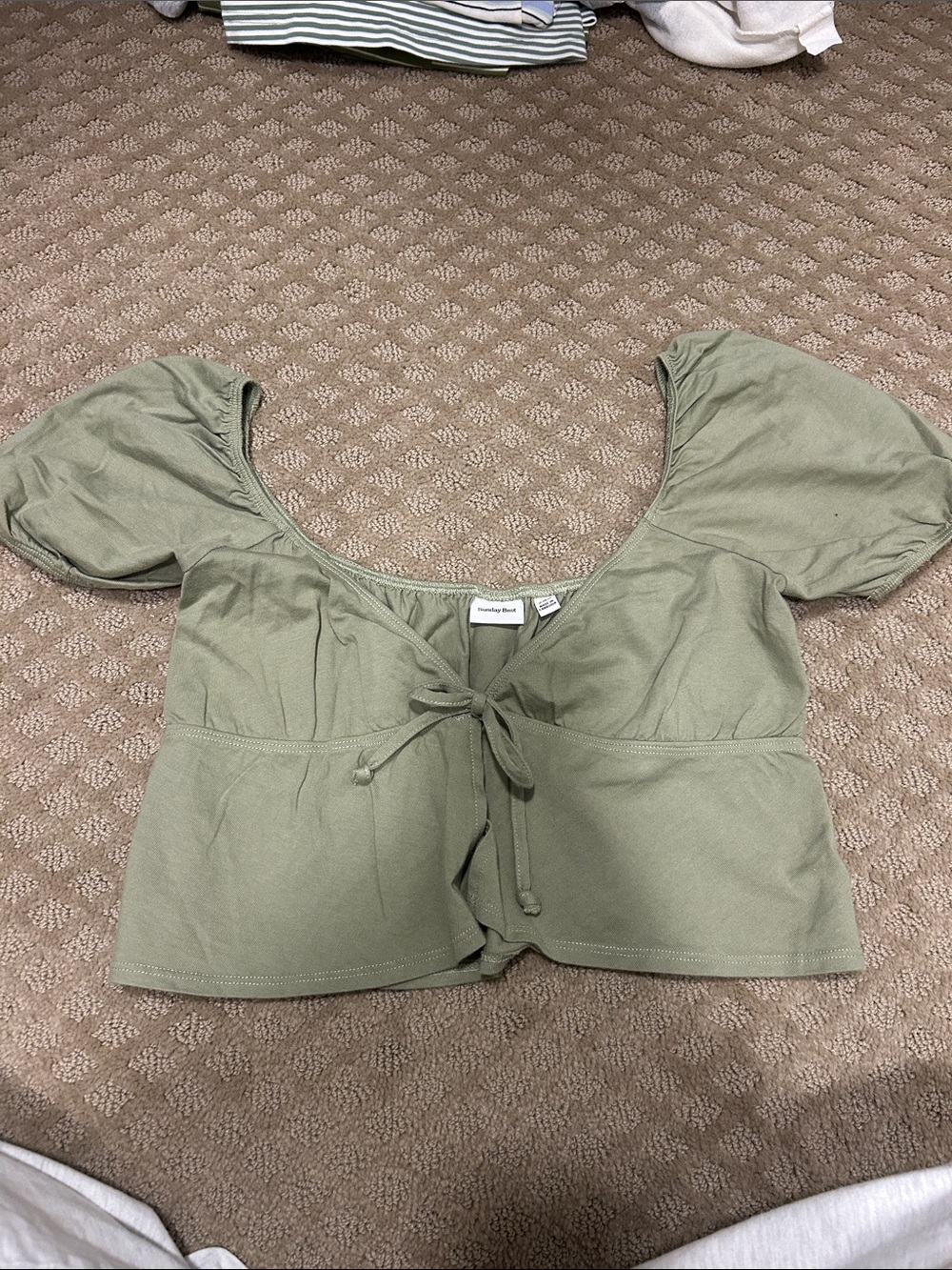 Sunday Best Sage Green Tie-Front Puff Sleeve Crop Top